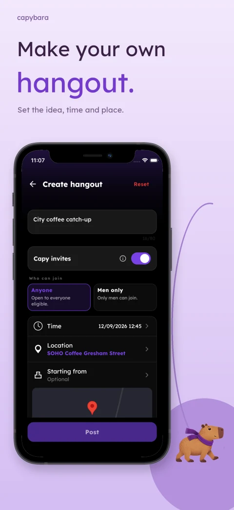 Capybara create-hangout screenshot from the App Store